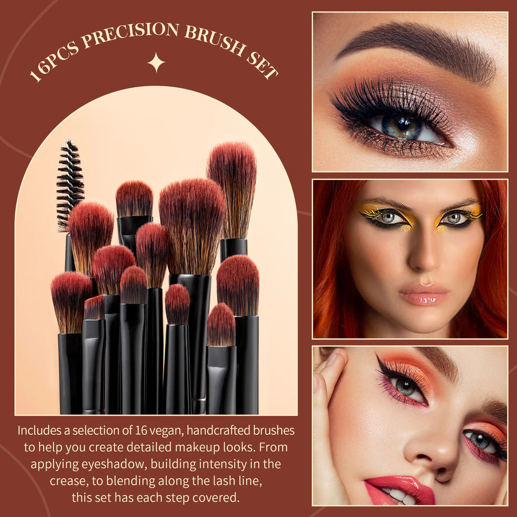 Jessup Eye Brushes set, 16pcs Makeup Brushes, Synthetic Precision Eyebrow Brush Eyeshadow Blending Concealer Eyeliner T272