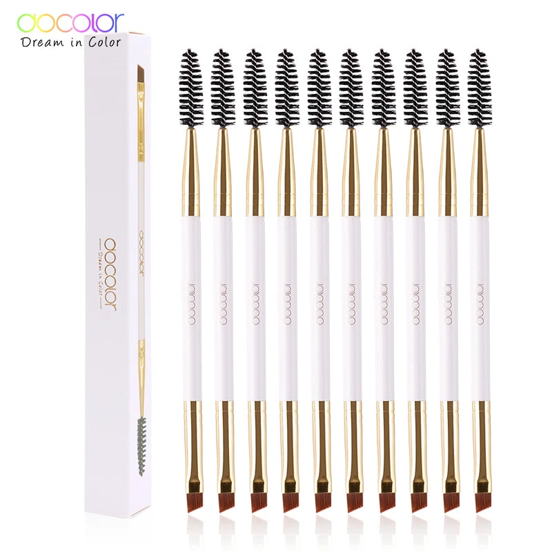 Docolor 5/10pcs White Black Professional Double headed Eyebrow Eyelash Makeup Brushes Thin hair Wholesale Angled Eye brow Brush