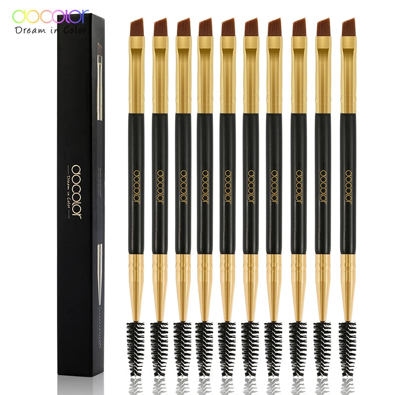 Docolor 5/10pcs White Black Professional Double headed Eyebrow Eyelash Makeup Brushes Thin hair Wholesale Angled Eye brow Brush