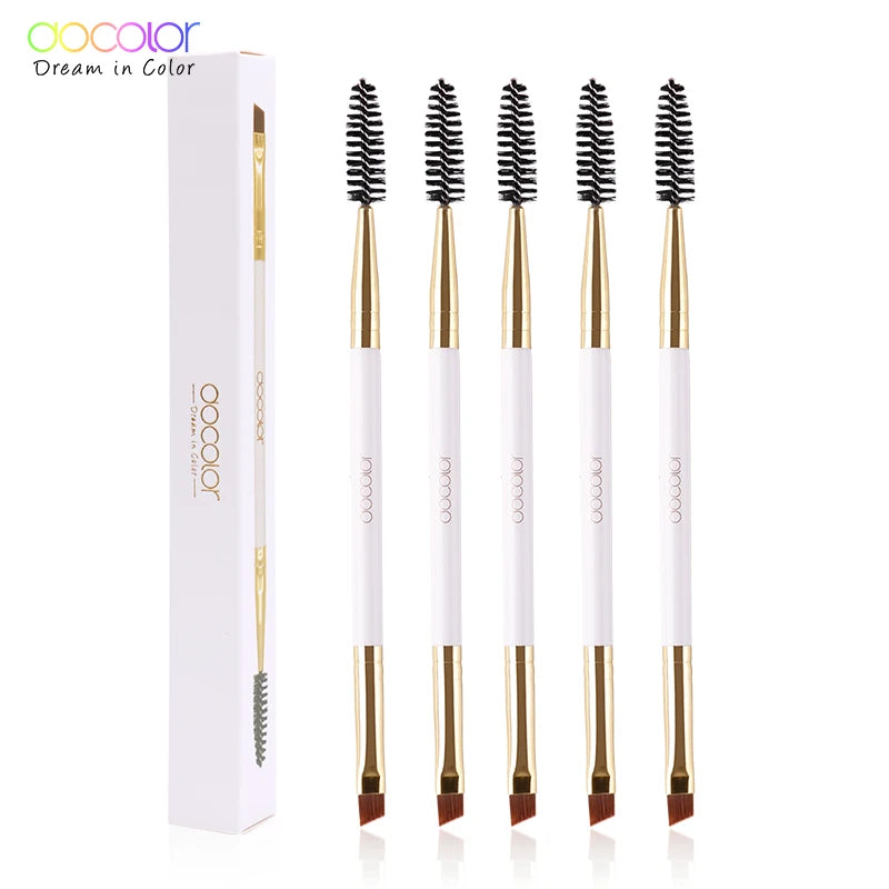 Docolor 5/10pcs White Black Professional Double headed Eyebrow Eyelash Makeup Brushes Thin hair Wholesale Angled Eye brow Brush