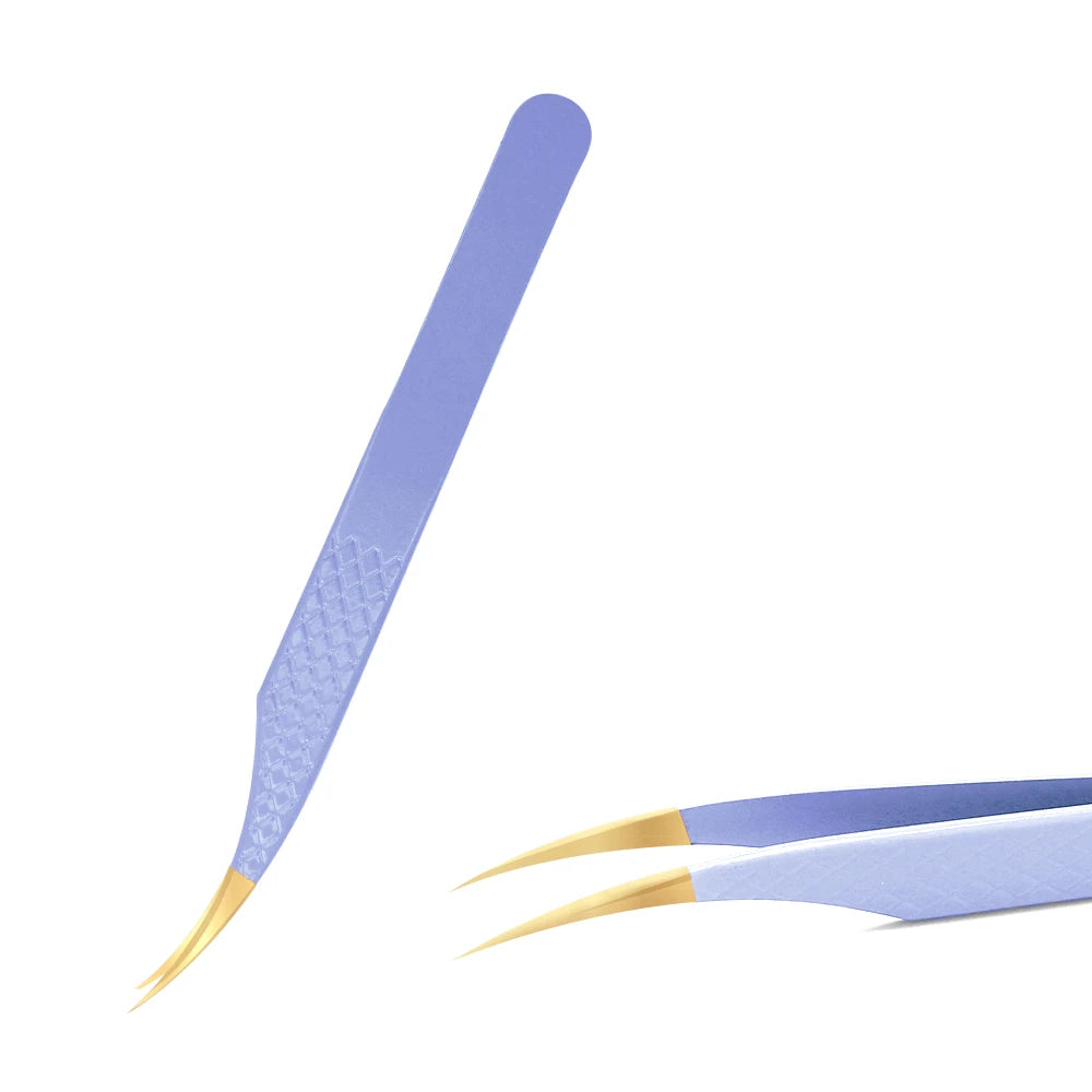 Eyelash Tweezers Extension Clip Stainless Steel Anti-Static Superhard High Precision Tweezers With Fiber Tips Makeup Tools