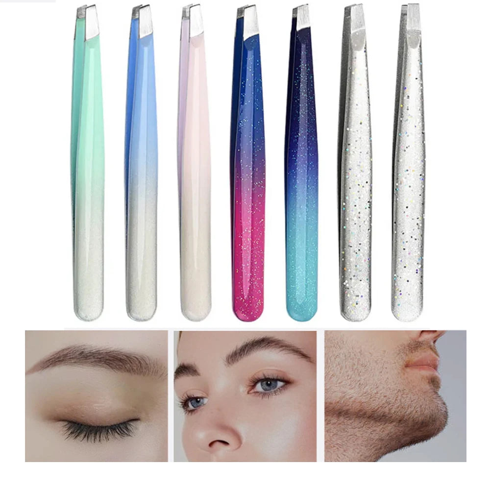 Professional Eyebrow Clip Tweezers Stainless Steel Beauty Slant Tip Flat Tip Trimming Tweezer Makeup Tool-1Pcs