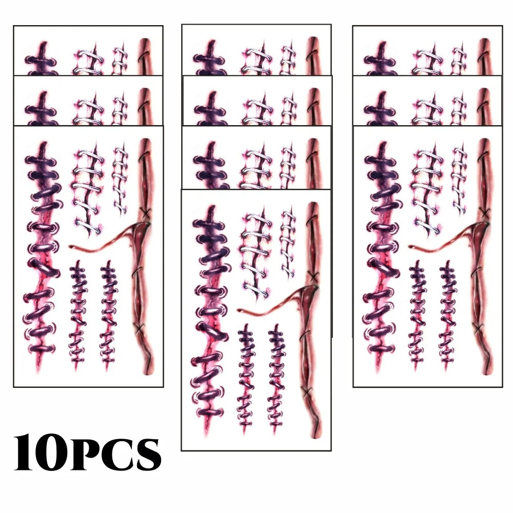 Zombie Scars Tattoos with Fake Scab Bloody Makeup Fool's Day Prank Props Party Decoration Wound Scary Sticker for Cosplay Costum