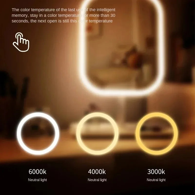Makeup Mirror with 3 Colors LED Light Dimmable Touch Screen Vanity Mirrorr 270-degree Rotation Adjustable Portable Travel Mirror