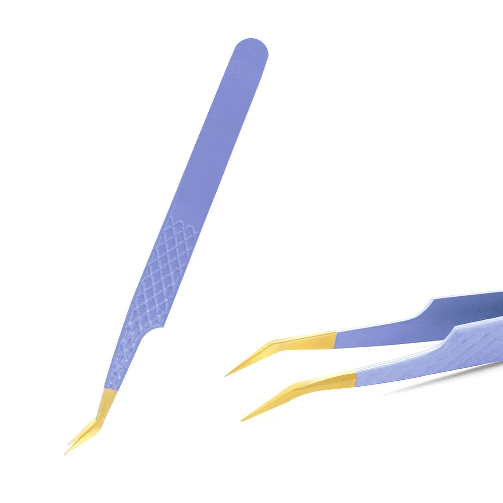 Eyelash Tweezers Extension Clip Stainless Steel Anti-Static Superhard High Precision Tweezers With Fiber Tips Makeup Tools