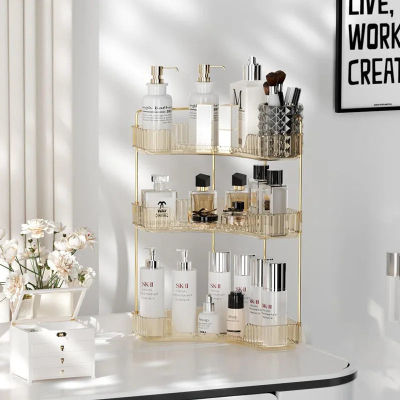 Bathroom Corner Storage Organizer Shelf Home Makeup Skincare Shampoo Lipstick Tabletop Holder Cosmetic Desk Kitchen Rack