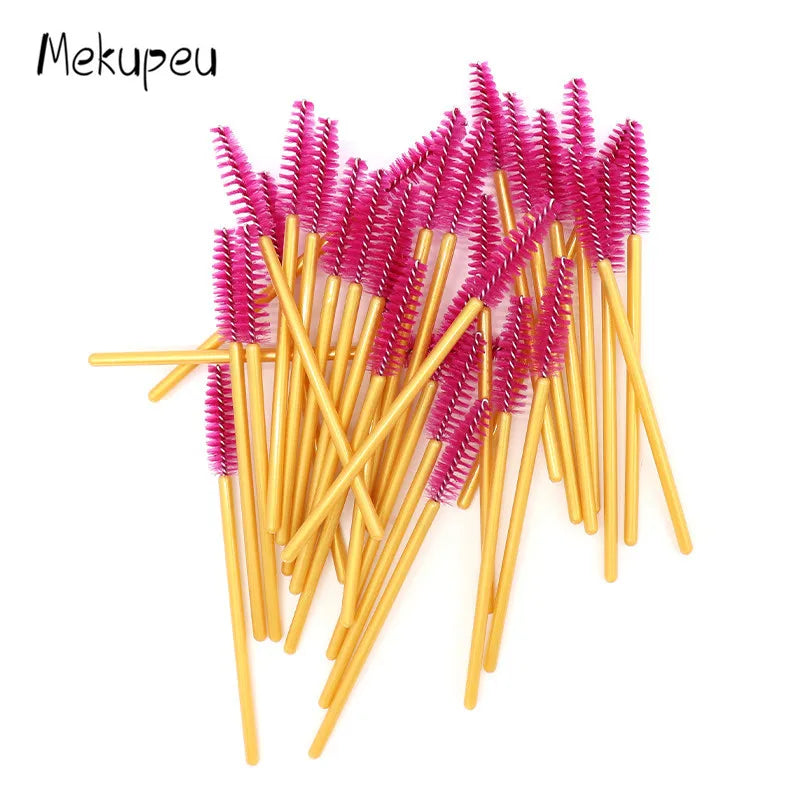 50 Pcs/lot Nylon Golden Blue Handle Mascara Wands Applicator Disposable Eyelash Brush For Eyelash Extension Makeup Brushes