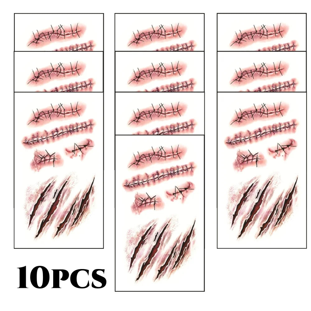 Zombie Scars Tattoos with Fake Scab Bloody Makeup Fool's Day Prank Props Party Decoration Wound Scary Sticker for Cosplay Costum