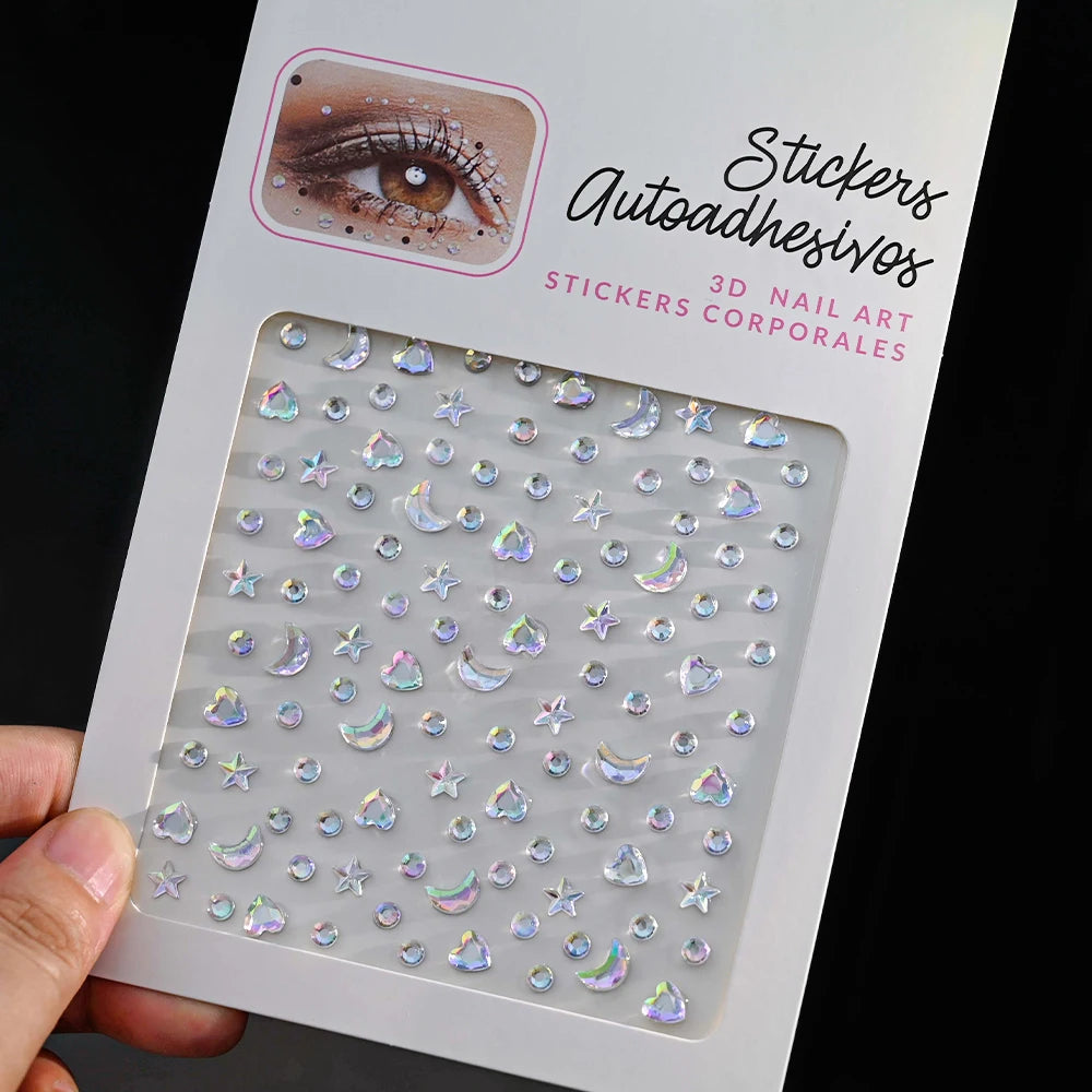 132/162/216/900pcs Coorful Diamonds Tattoos Stickers 3/4/5/6mm Face Rhinestones Tattoo for Party Body/Eye Makeup Gem Accessories