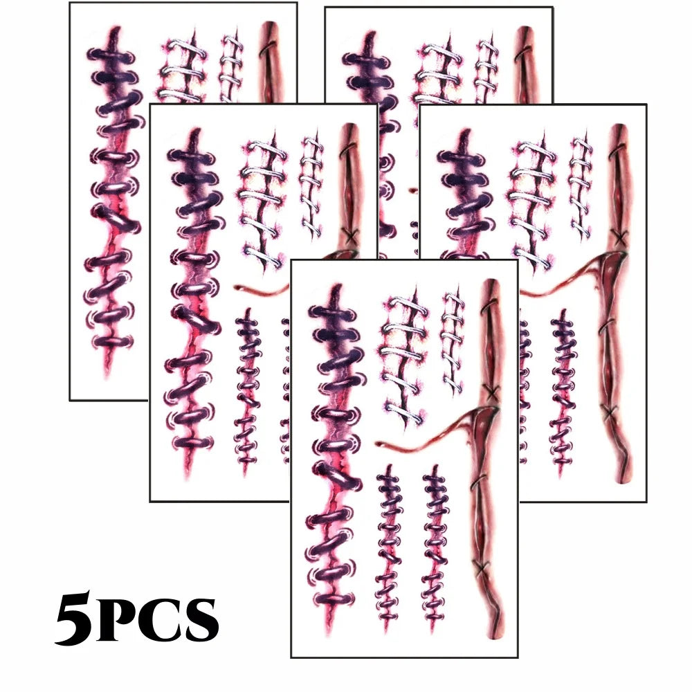 Zombie Scars Tattoos with Fake Scab Bloody Makeup Fool's Day Prank Props Party Decoration Wound Scary Sticker for Cosplay Costum