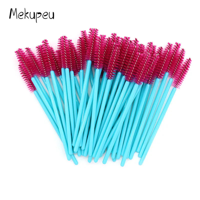 50 Pcs/lot Nylon Golden Blue Handle Mascara Wands Applicator Disposable Eyelash Brush For Eyelash Extension Makeup Brushes