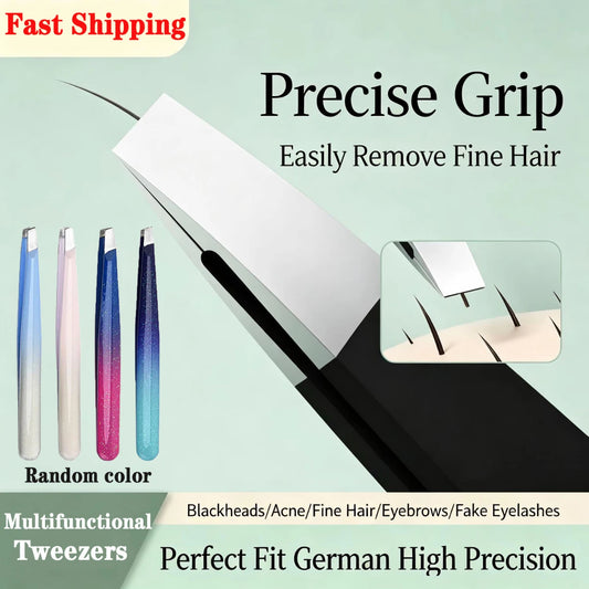 Professional Eyebrow Clip Tweezers Stainless Steel Beauty Slant Tip Flat Tip Trimming Tweezer Makeup Tool-1Pcs