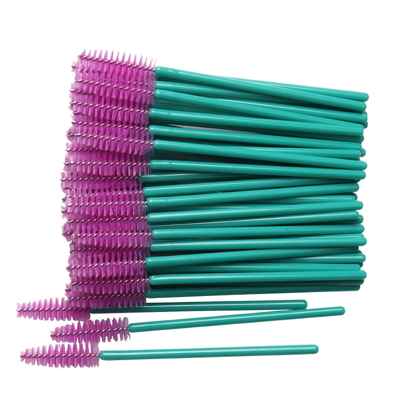 50 Pcs/lot Nylon Golden Blue Handle Mascara Wands Applicator Disposable Eyelash Brush For Eyelash Extension Makeup Brushes