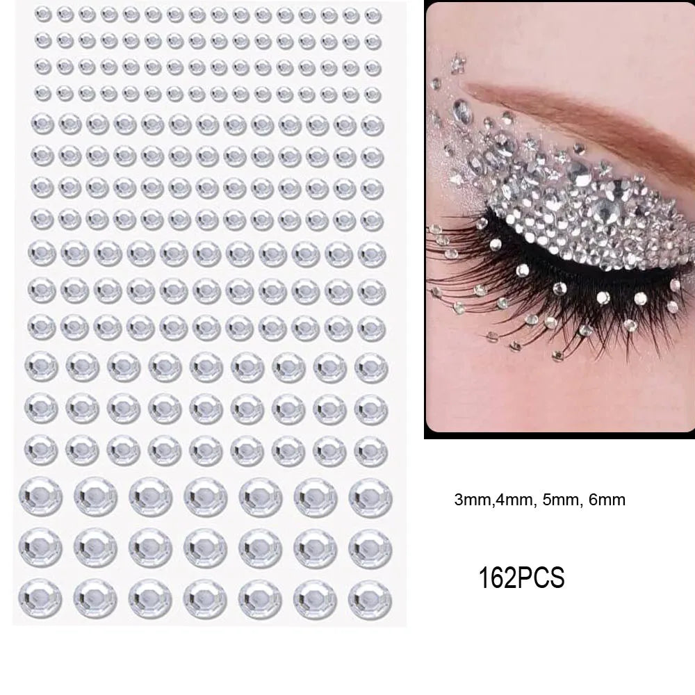 132/162/216/900pcs Coorful Diamonds Tattoos Stickers 3/4/5/6mm Face Rhinestones Tattoo for Party Body/Eye Makeup Gem Accessories