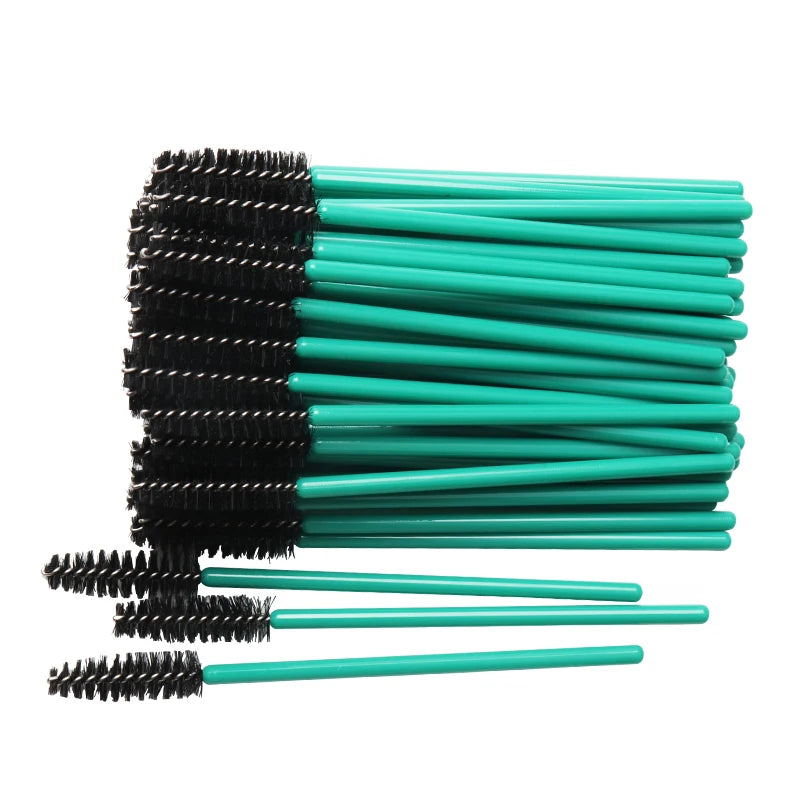 50 Pcs/lot Nylon Golden Blue Handle Mascara Wands Applicator Disposable Eyelash Brush For Eyelash Extension Makeup Brushes