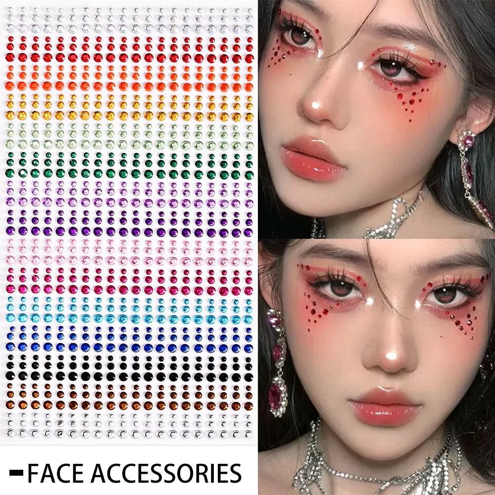 132/162/216/900pcs Coorful Diamonds Tattoos Stickers 3/4/5/6mm Face Rhinestones Tattoo for Party Body/Eye Makeup Gem Accessories