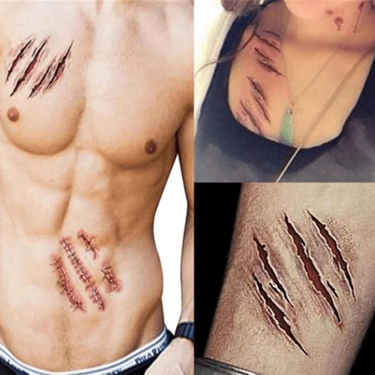 Zombie Scars Tattoos with Fake Scab Bloody Makeup Fool's Day Prank Props Party Decoration Wound Scary Sticker for Cosplay Costum