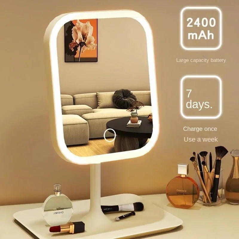 Makeup Mirror with 3 Colors LED Light Dimmable Touch Screen Vanity Mirrorr 270-degree Rotation Adjustable Portable Travel Mirror
