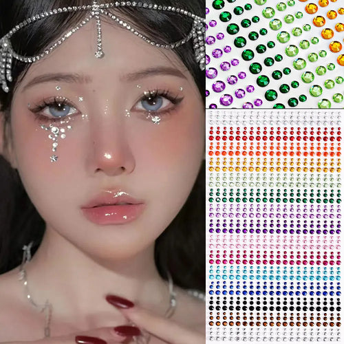 132/162/216/900pcs Coorful Diamonds Tattoos Stickers 3/4/5/6mm Face Rhinestones Tattoo for Party Body/Eye Makeup Gem Accessories