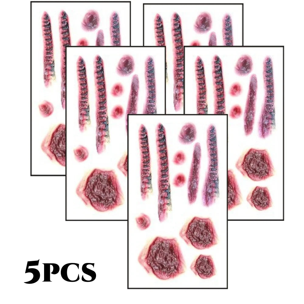 Zombie Scars Tattoos with Fake Scab Bloody Makeup Fool's Day Prank Props Party Decoration Wound Scary Sticker for Cosplay Costum