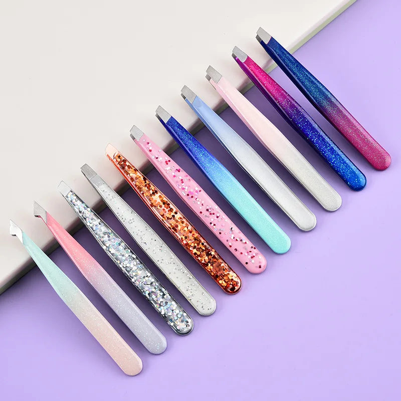 Professional Eyebrow Clip Tweezers Stainless Steel Beauty Slant Tip Flat Tip Trimming Tweezer Makeup Tool-1Pcs