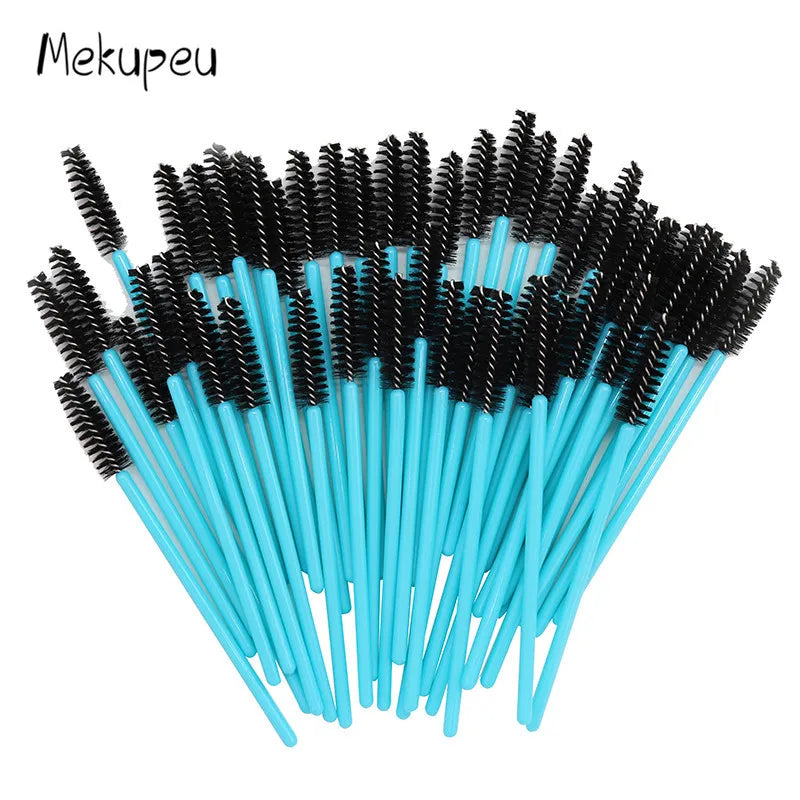 50 Pcs/lot Nylon Golden Blue Handle Mascara Wands Applicator Disposable Eyelash Brush For Eyelash Extension Makeup Brushes