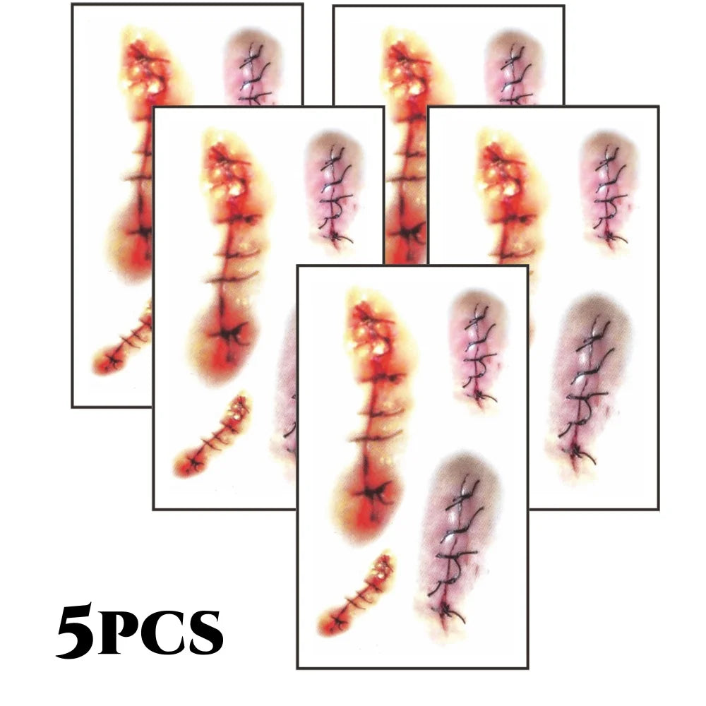 Zombie Scars Tattoos with Fake Scab Bloody Makeup Fool's Day Prank Props Party Decoration Wound Scary Sticker for Cosplay Costum