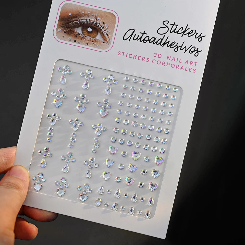 132/162/216/900pcs Coorful Diamonds Tattoos Stickers 3/4/5/6mm Face Rhinestones Tattoo for Party Body/Eye Makeup Gem Accessories