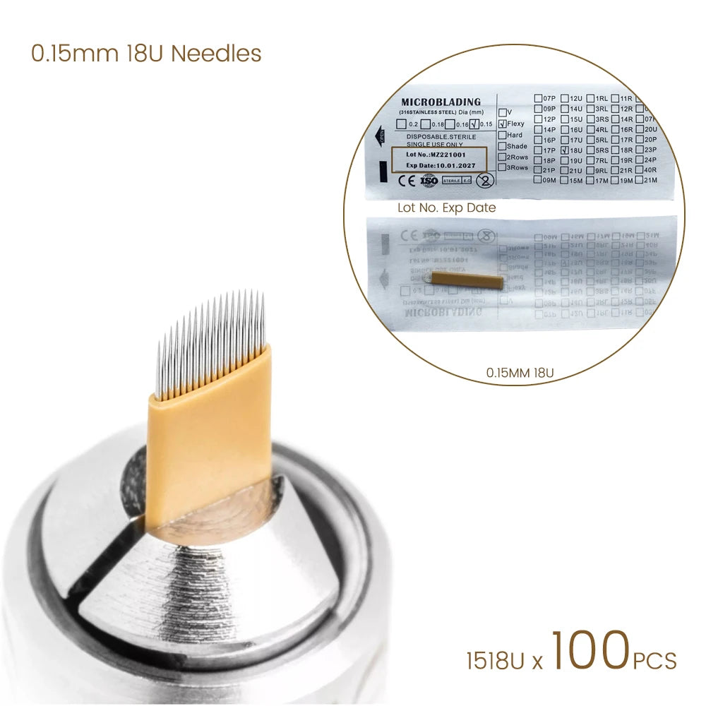 Microshading Microblanding Needle 18U Lamina Tebori Flex Blade Sharpest Semi-Permanent Makeup Micro Eyebrow Manual Pen Supplies