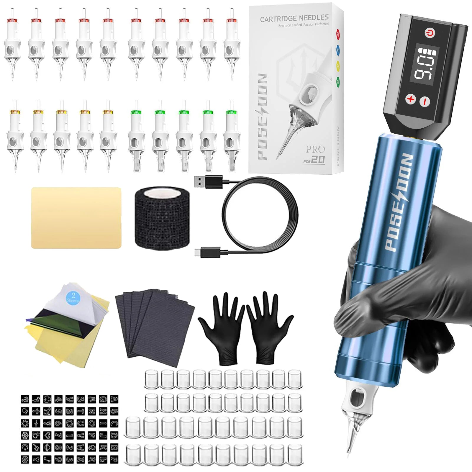 Tattoo Kit POSEIDON V6 High Quality Tattoo Pen Kit For Permanent Makeup Tattoo Machine Wireless Tattoo Power Supply Tattoo Kit