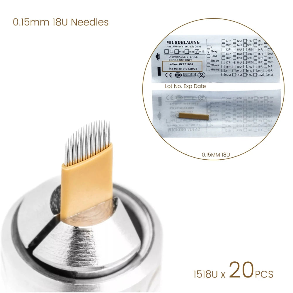 Microshading Microblanding Needle 18U Lamina Tebori Flex Blade Sharpest Semi-Permanent Makeup Micro Eyebrow Manual Pen Supplies