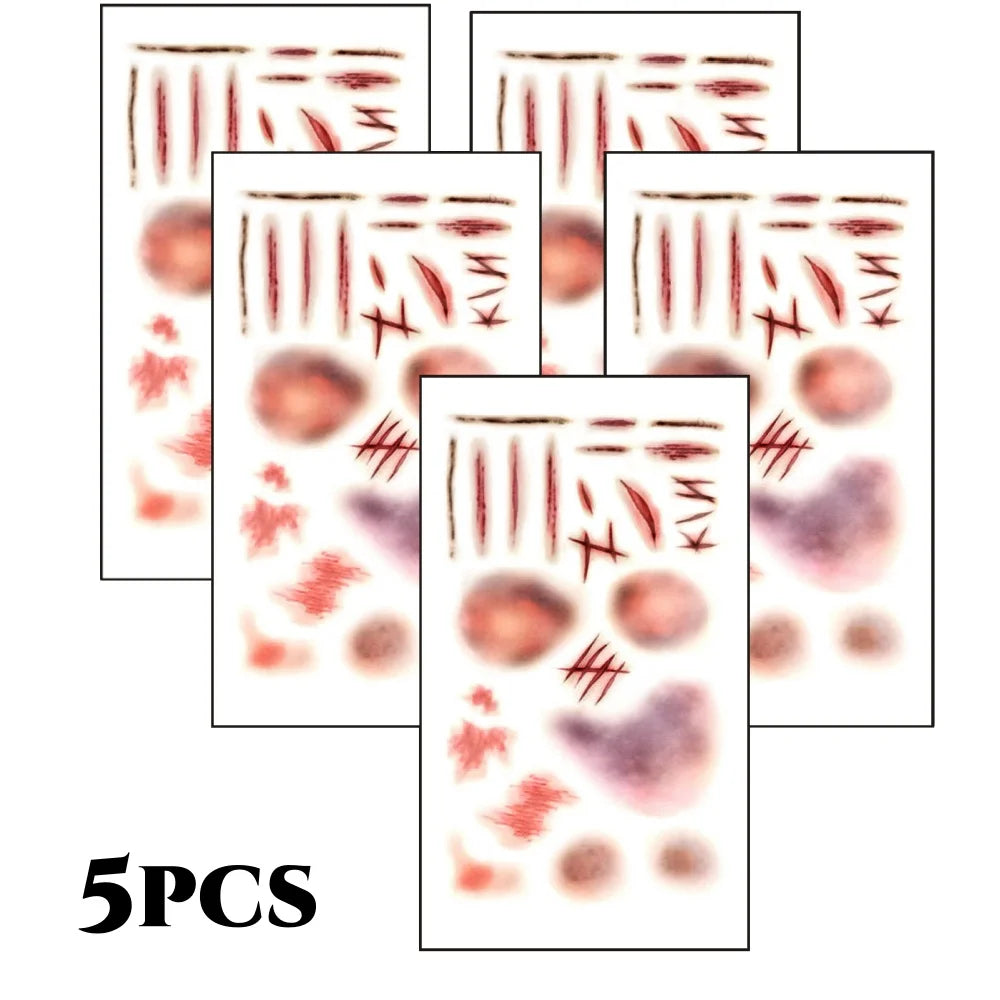 Zombie Scars Tattoos with Fake Scab Bloody Makeup Fool's Day Prank Props Party Decoration Wound Scary Sticker for Cosplay Costum