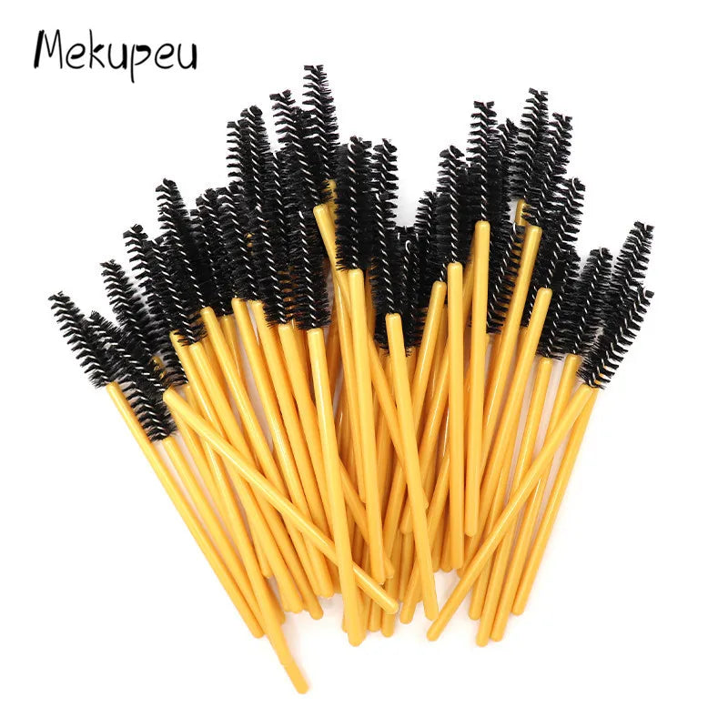 50 Pcs/lot Nylon Golden Blue Handle Mascara Wands Applicator Disposable Eyelash Brush For Eyelash Extension Makeup Brushes