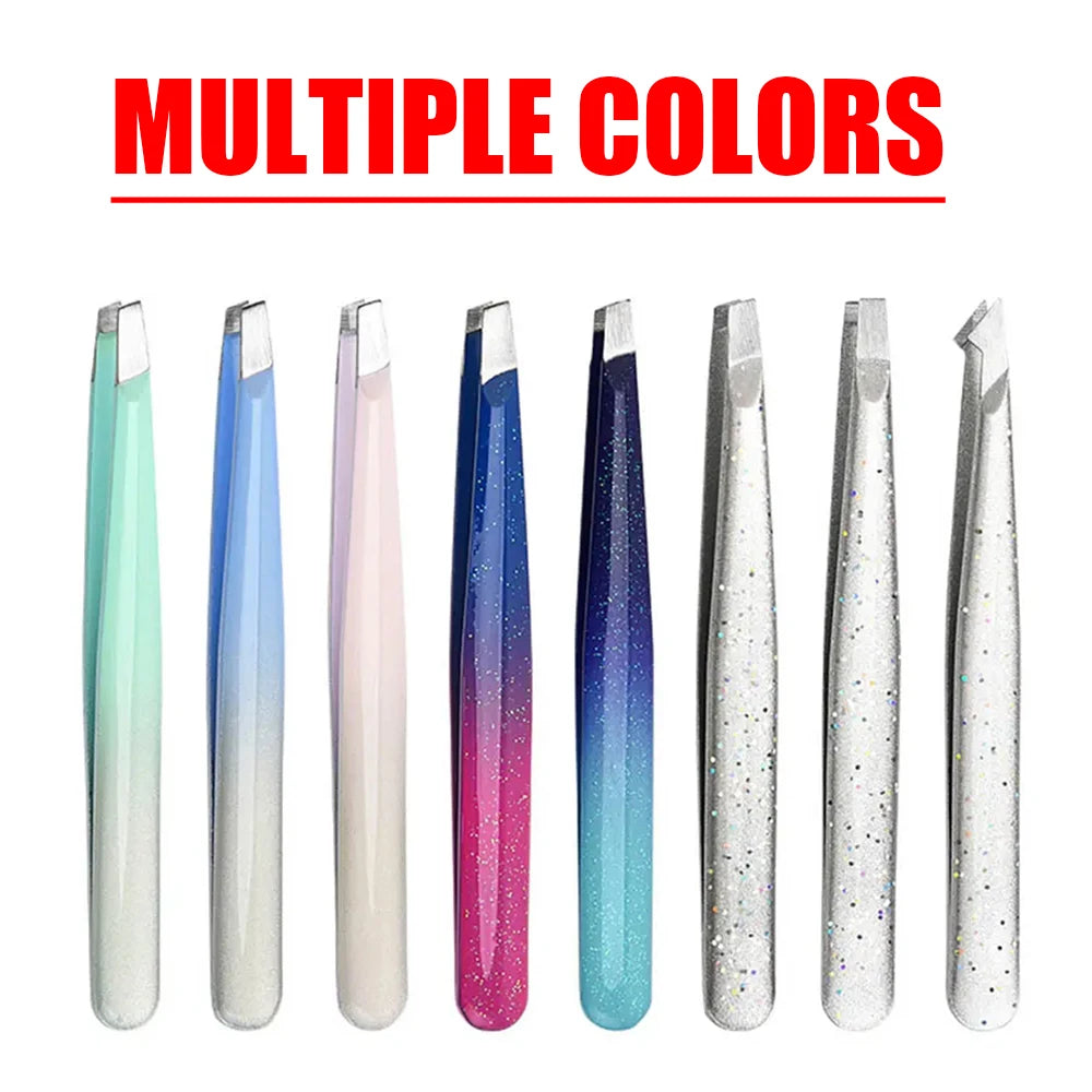 Professional Eyebrow Clip Tweezers Stainless Steel Beauty Slant Tip Flat Tip Trimming Tweezer Makeup Tool-1Pcs
