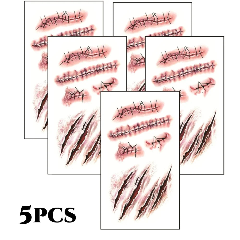 Zombie Scars Tattoos with Fake Scab Bloody Makeup Fool's Day Prank Props Party Decoration Wound Scary Sticker for Cosplay Costum