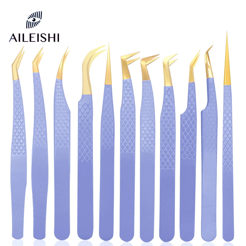 Eyelash Tweezers Extension Clip Stainless Steel Anti-Static Superhard High Precision Tweezers With Fiber Tips Makeup Tools