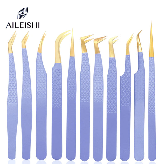 Eyelash Tweezers Extension Clip Stainless Steel Anti-Static Superhard High Precision Tweezers With Fiber Tips Makeup Tools