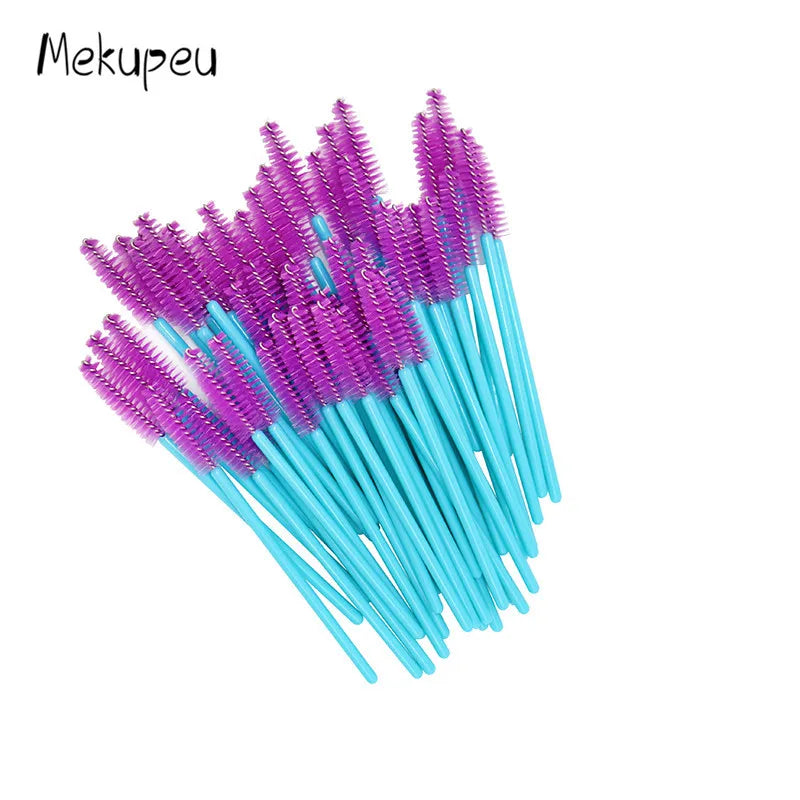 50 Pcs/lot Nylon Golden Blue Handle Mascara Wands Applicator Disposable Eyelash Brush For Eyelash Extension Makeup Brushes