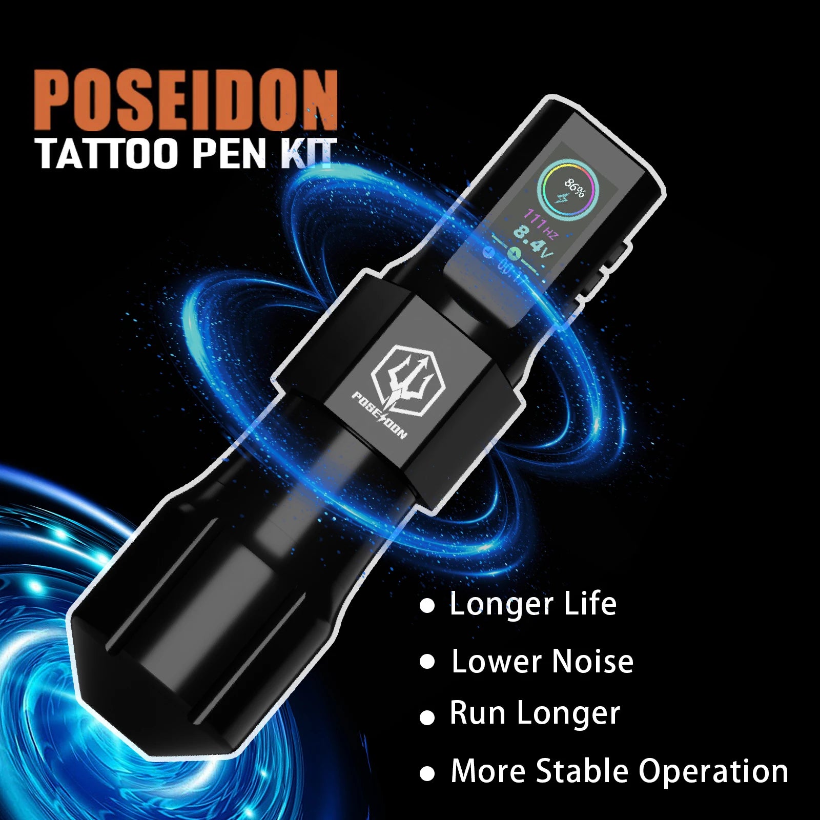 Tattoo Kit POSEIDON Hot Cool Tattoo Pen Kit For Permanent Makeup Tattoo Machine Kit Wireless Tattoo Power Supply Tattoo Gun Kit
